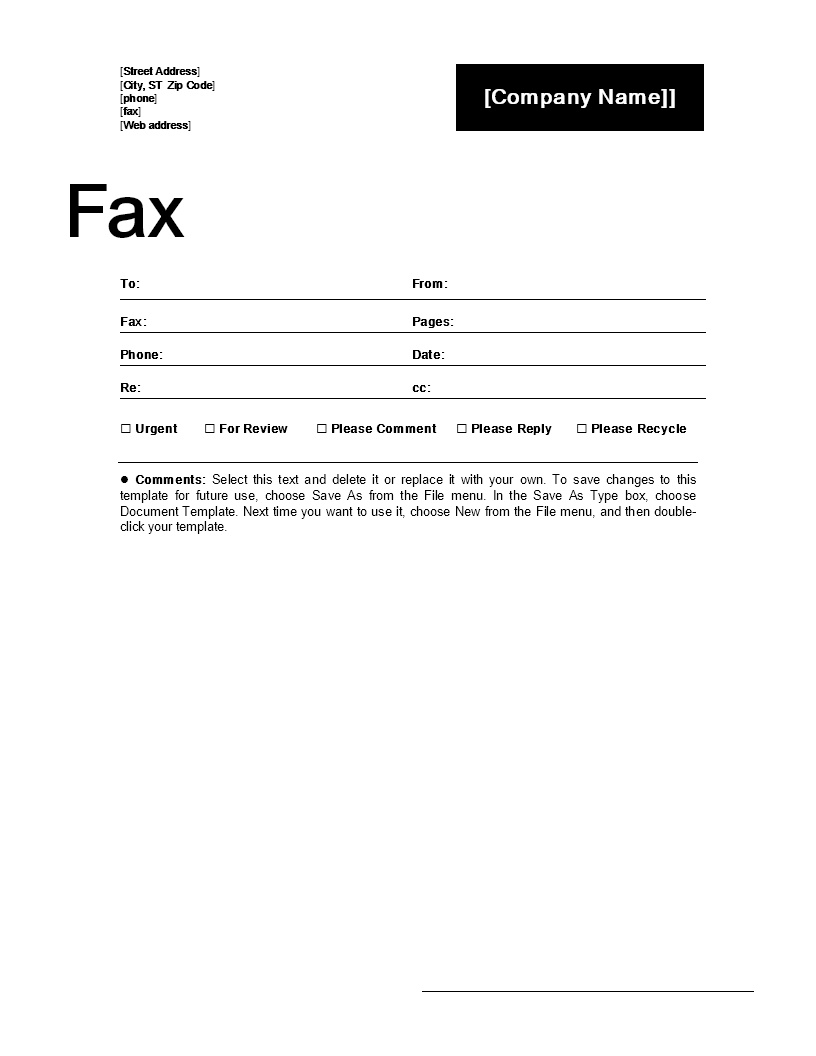 Business Fax Cover Sheet